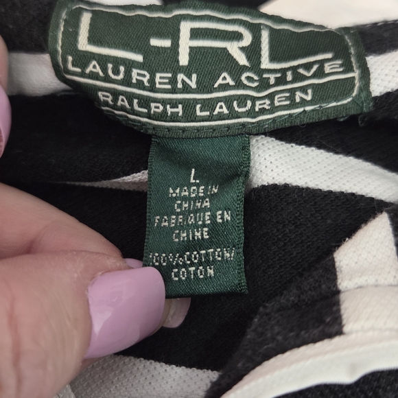 Lauren Ralph Lauren Black and White Striped Women's Polo 1/4 Zip Tee Size L - Picture 5 of 5